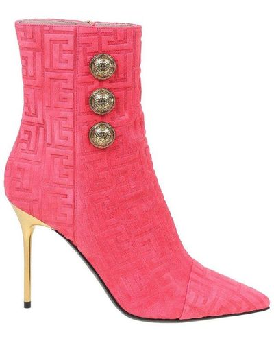 Balmain Roni Monogram Button-detailed Ankle Boots - Pink