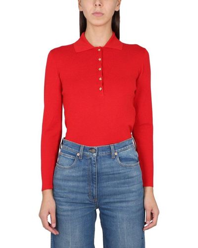 Gucci Half Buttoned Long Sleeve Polo Shirt - Red