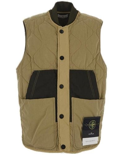 Stone Island Compass-patch Quilted Sleeveless Gilet - Green