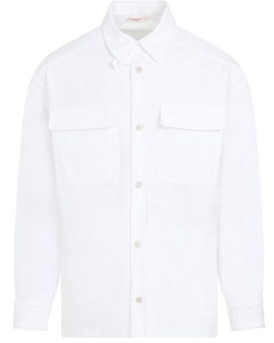 Valentino Flower-appliqué Straight Shirt Jacket - White