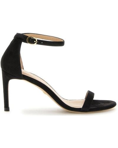 Stuart Weitzman Nunaked Straight Suede Barely There Heeled Sandals - Black