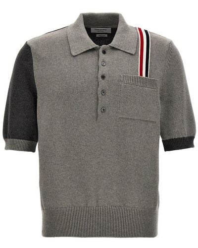 Thom Browne Fun Mix Jersey Stitch Knitted Polo Shirt - Grey