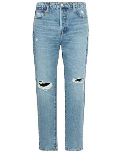 FRAME Distressed Straight-leg Jeans - Blue