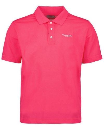 Dior Logo Embroidered Short-sleeved Polo Shirt - Pink
