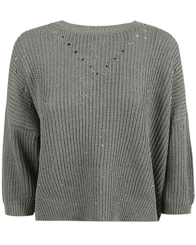 Peserico Sequin-embellished Crewneck Knitted Sweater - Grey