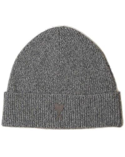 Ami Paris Wool Knit Hat - Grey