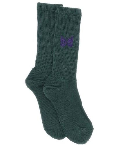 Needles Butterfly-embroidered Knitted Socks - Green