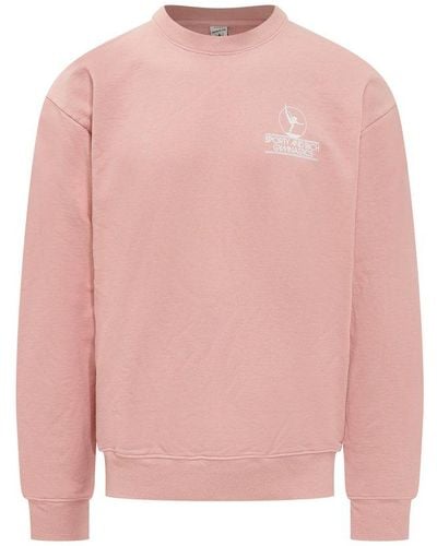 Sporty & Rich Serif Logo Embroidered Crewneck Sweatshirt - Pink