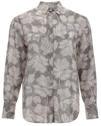 Brunello Cucinelli Floral Printed Buttoned Shirt - Grey