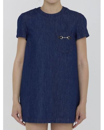 Gucci Logo Detailed Short-sleeved Dress - Blue