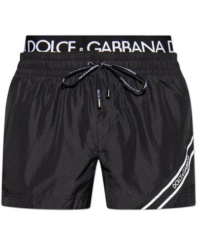 Dolce & Gabbana Logo-band Swim Shorts - Black