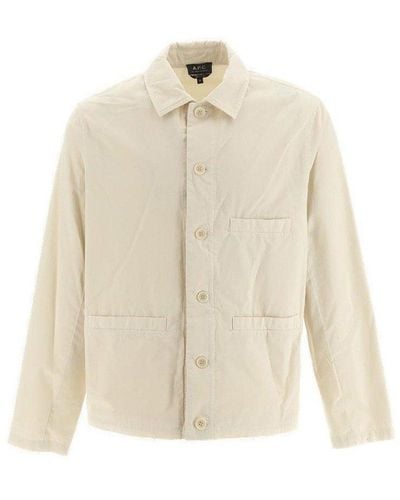 A.P.C. Buttoned Long-sleeved Shirt Jacket - Natural