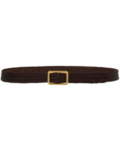 Tom Ford Logo Braided Leather Belt - White