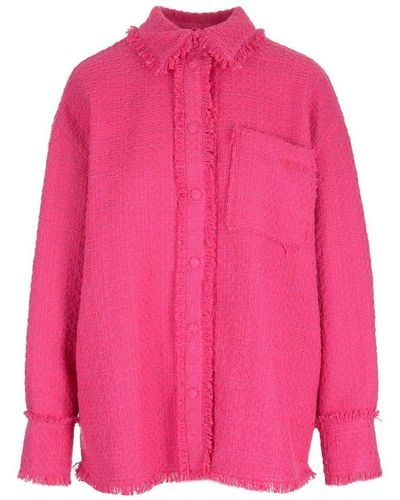 MSGM Button-up Tweed Knit Overshirt - Pink