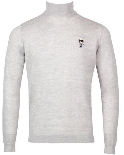 Karl Lagerfeld Logo Embroidered Roll Neck Sweater - Gray
