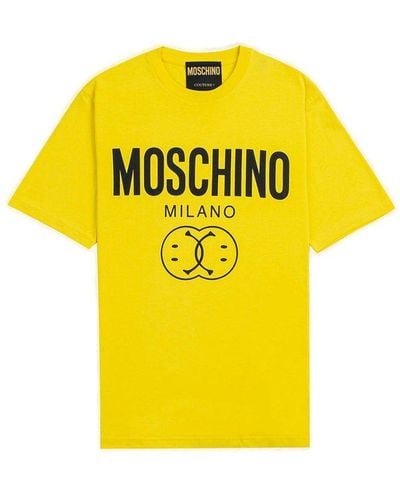 Moschino X Smiley Logo Printed Crewneck T-shirt - Yellow