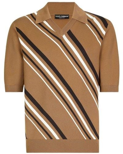 Dolce & Gabbana Striped Inlay Polo Shirt - Natural