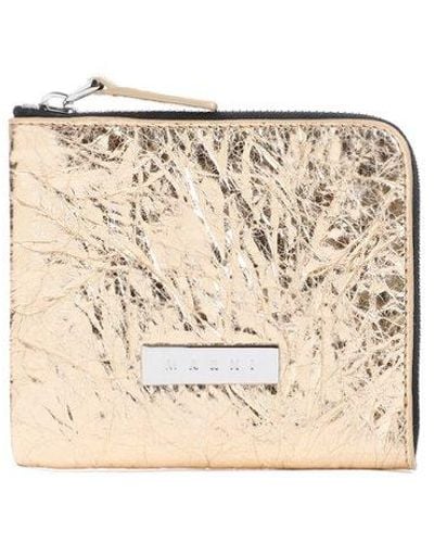 Marni Logo-plaque Crinkled Finish Zipped Wallet - Natural