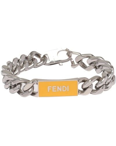 Fendi Logo Plaque Roma Bracelet - Metallic