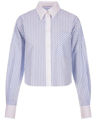MSGM White And Striped Short Shirt - Blue