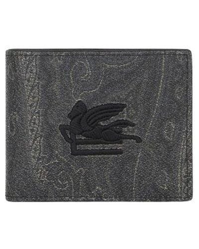 Etro Pegaso Embroidered Bi-fold Wallet - Grey