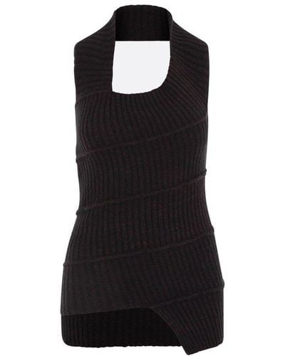 MM6 by Maison Martin Margiela Cut Out Detailed Asymmetric Knitted Top - Black