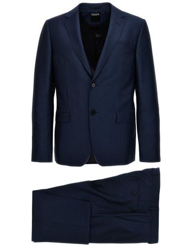 Zegna Single-breasted Straight Leg Tailored Suit - Blue