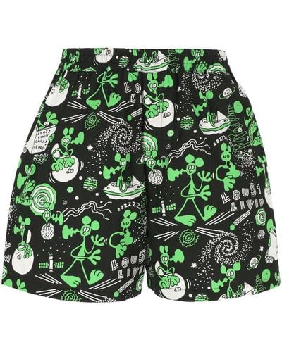 Junya Watanabe Graphic-printed Elasticated Waistband Shorts - Green