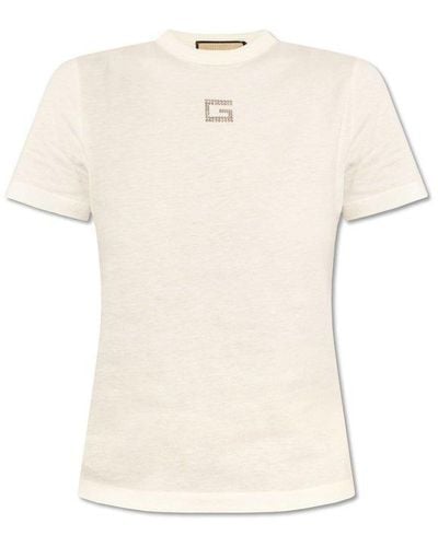 Gucci Logo Embellished Crewneck T-shirt - Natural