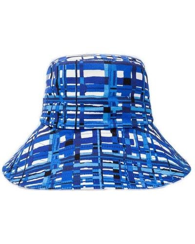 Ferragamo Patterned Bucket Hat With Logo, - Blue