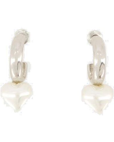 Simone Rocha Pearl Heart Drop Designed Hoop Earrings - Metallic