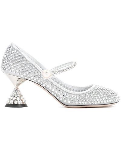 Miu Miu Embellished Ankle Strapped Court Shoes - Metallic