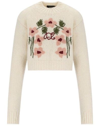 DSquared² Floral Embroidered Crewneck Sweater - White