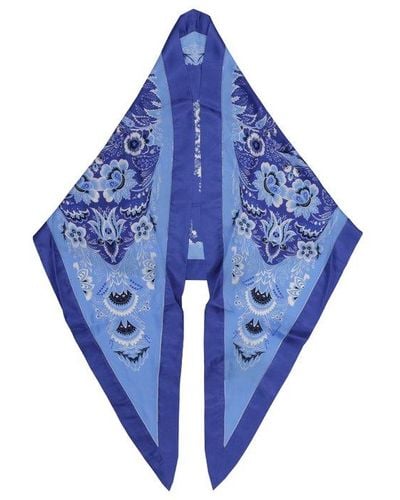 Etro Paisley Printed Satin Scarf - Blue