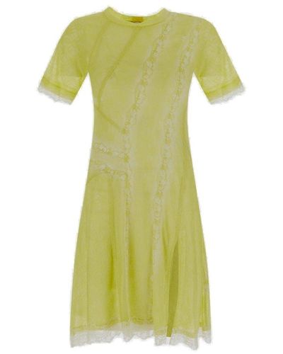 Koche Short Sleeved Lace-detailed Crewneck T-shirt Dress - Yellow