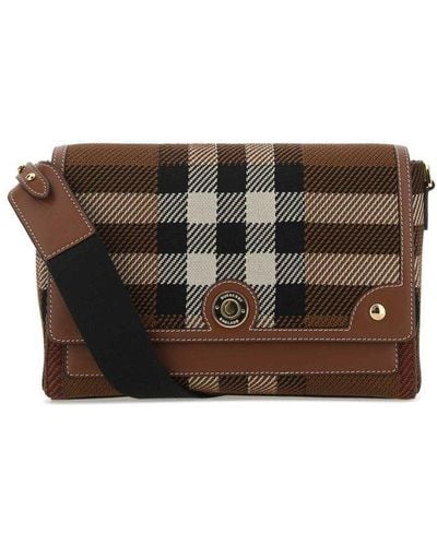 Burberry Embroidered Fabric Note Crossbody Bag - Brown