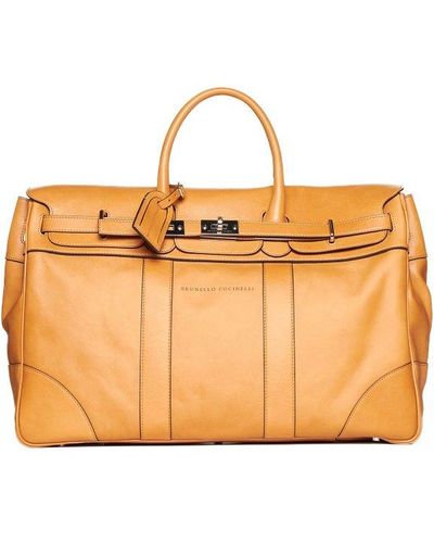 Brunello Cucinelli Logo-stamp Zipped Holdall - Orange