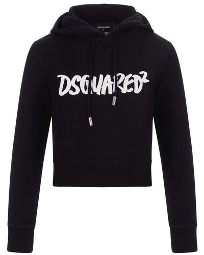 DSquared² Logo Printed Cropped Hoodie - Blue