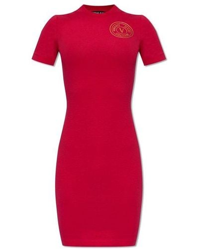 Versace Logo-printed Short-sleeved Stretched Dress - Red