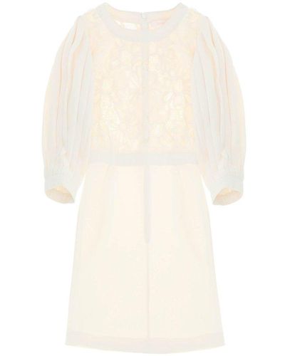 See By Chloé Ee By Chloe Crepe And Lace Mini Dress - Natural
