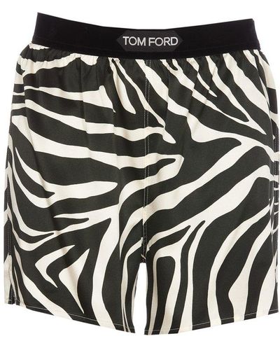 Tom Ford Logo Waistband Zebra Printed Shorts - Black