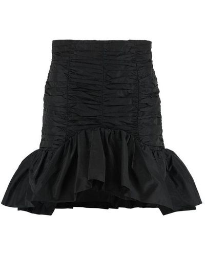 Patou Gathered Techno Satin Mini Skirt - Black