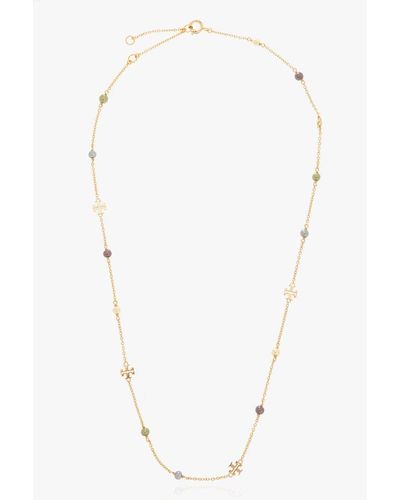 Tory Burch Kira Embellished Chain-linked Necklace - White