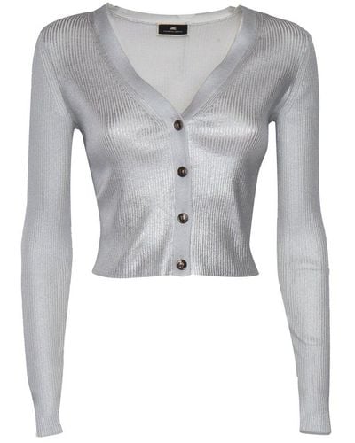 Elisabetta Franchi Long Sleeved Cropped Cardigan - Grey