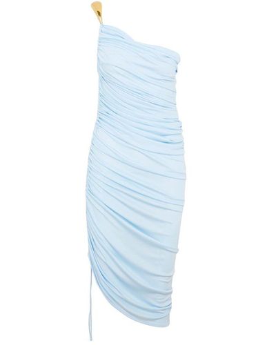 Bottega Veneta One Shoulder Ruched Jersey Dress - Blue