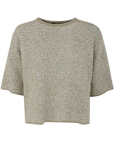 Fabiana Filippi Crewneck Metallic-threading Knitted T-shirt - Gray