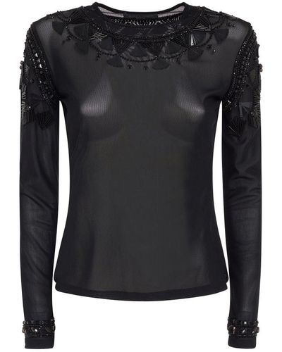 Alberta Ferretti Embellished Semi-sheer Top - Black