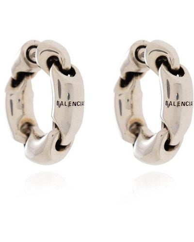 Balenciaga Brass Earrings With Logo, - Metallic