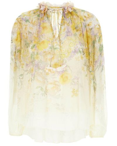 Zimmermann Floral-printed V-neck Ruffled Blouse - Multicolour