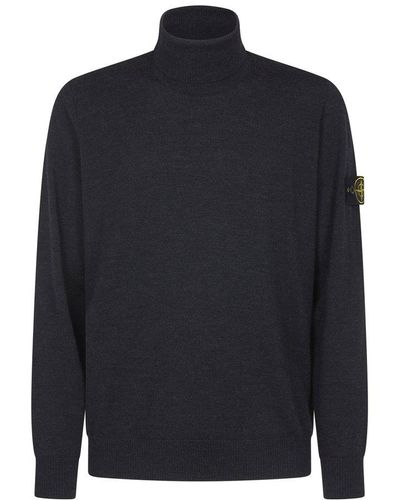Stone Island Compass Patch Roll-neck Jumper - Blue